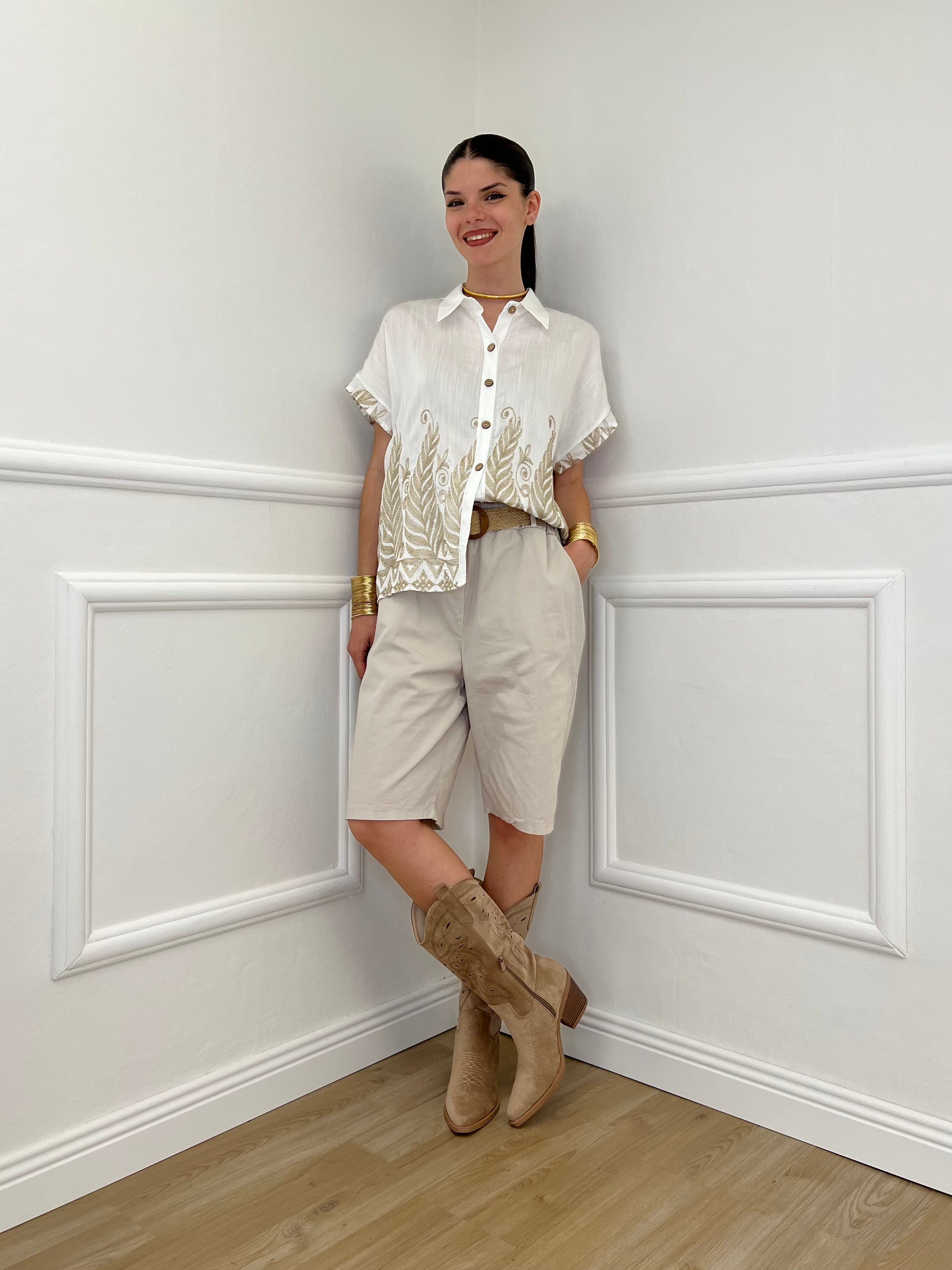 Camicia Ricami Lurex 18090 Bianco