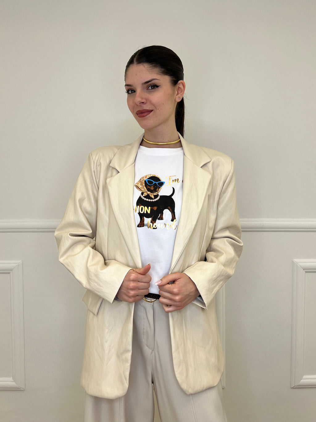 Blazer Oversize in Eco Pelle 30551 Beige