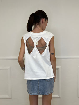 Maglia Spilla Schiena Cut Out 5358 Bianco