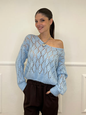 Maglia Losanghe Traforata 3191 Cielo