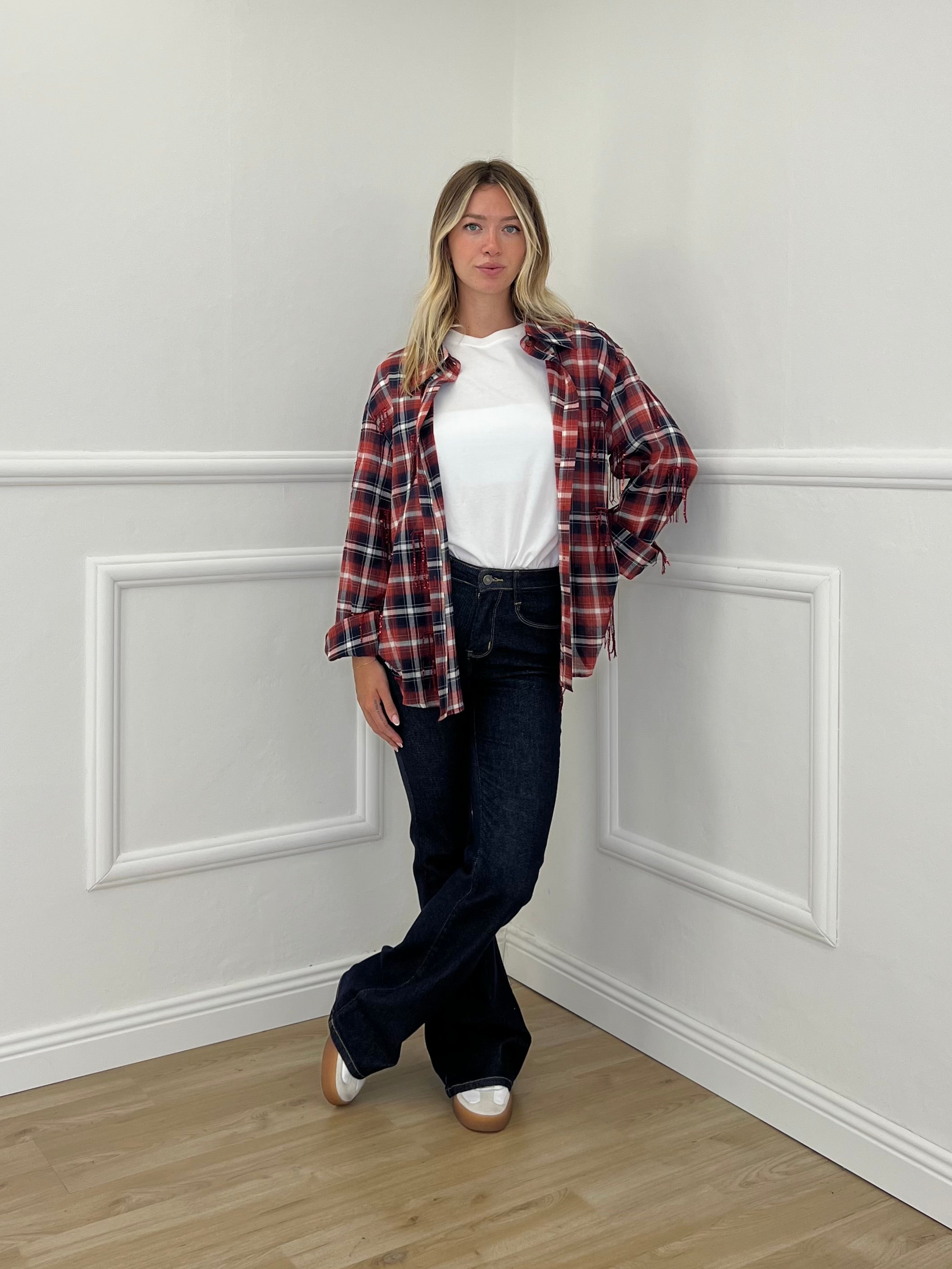 Camicia Madras Paillettes C283 Bordeaux