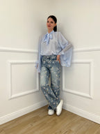 Camicia in Tencel con Fiocco 2608 Azzurro