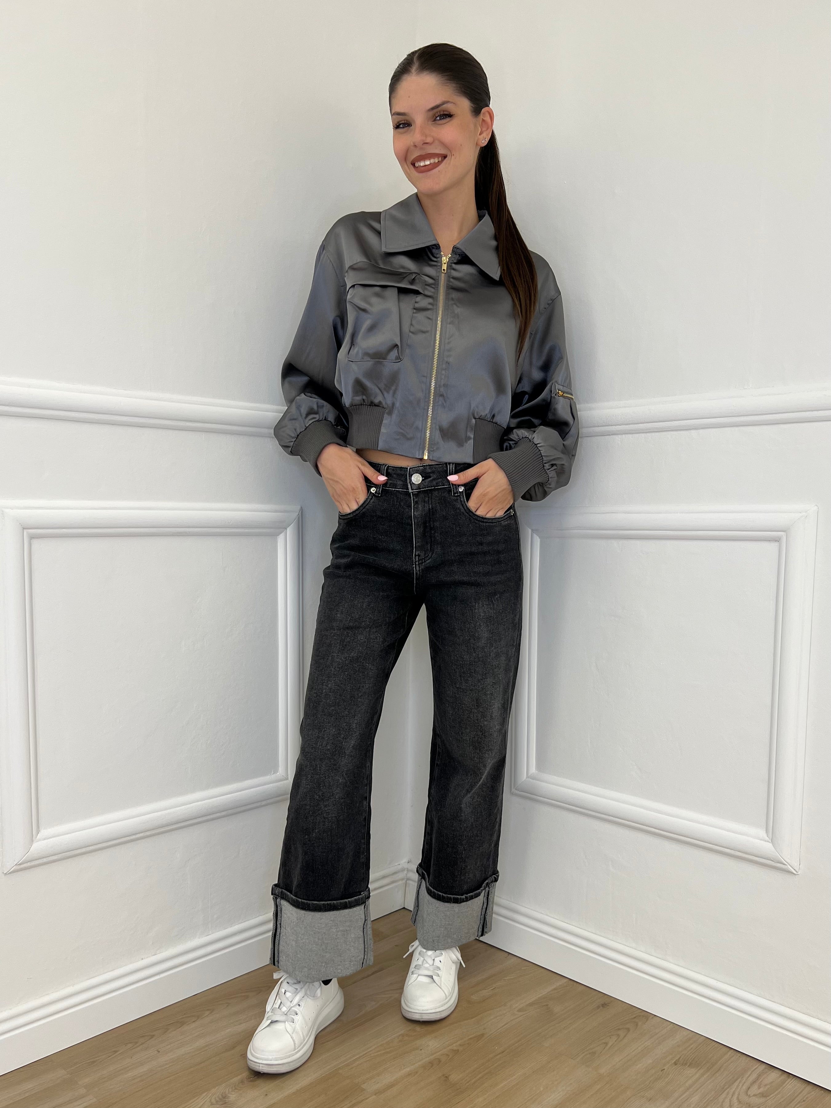 Jeans Risvolto H3805 Grigio - Bazar Abbigliamento