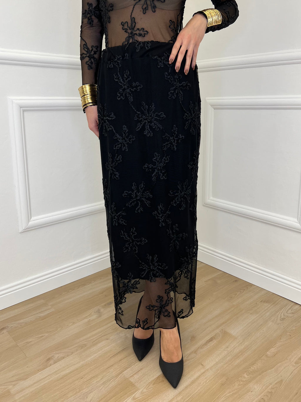 Gonna Tulle Ricami 139-833 Nero