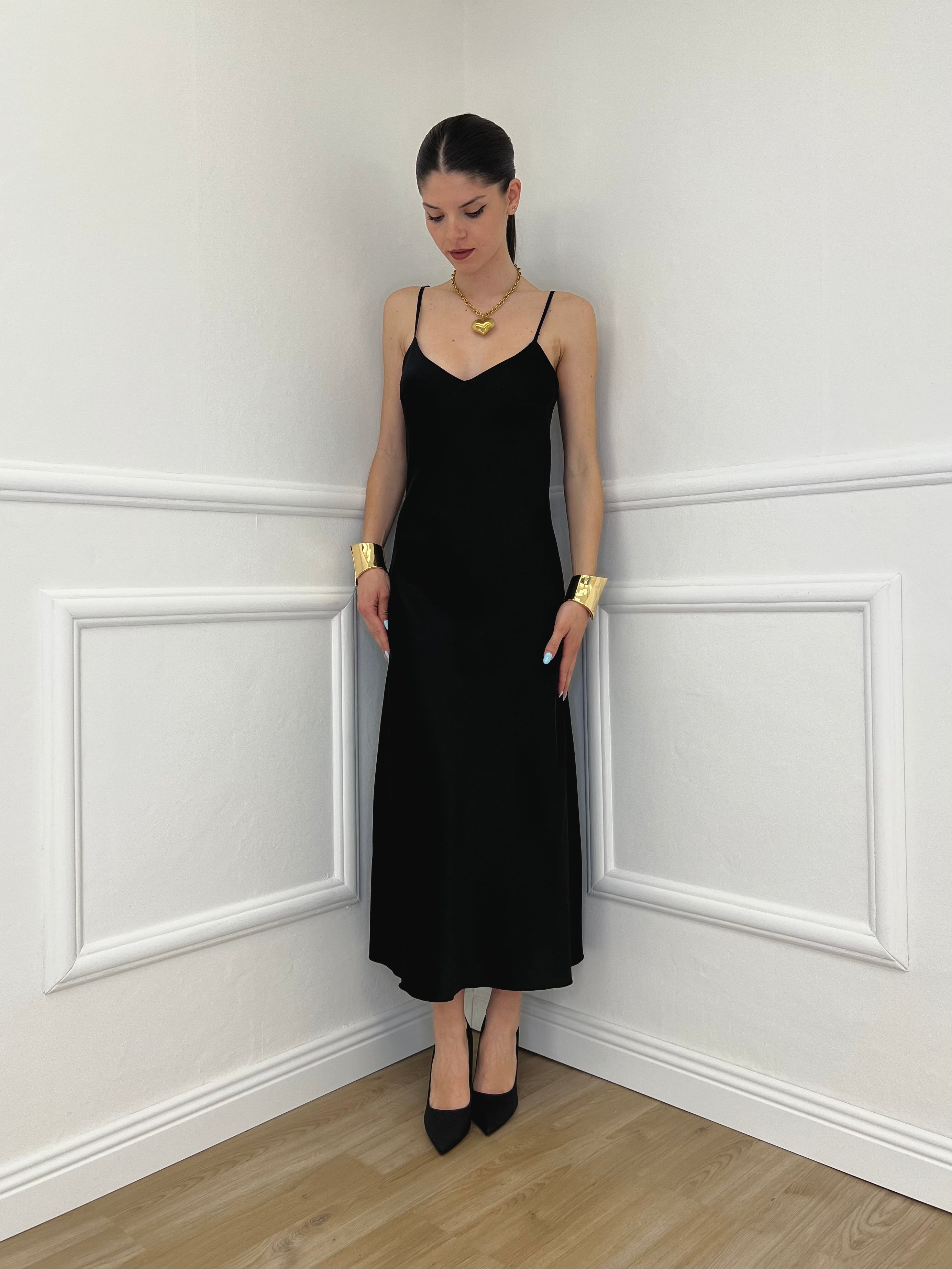 Vestito In Satin Con Spalline 9857 Nero