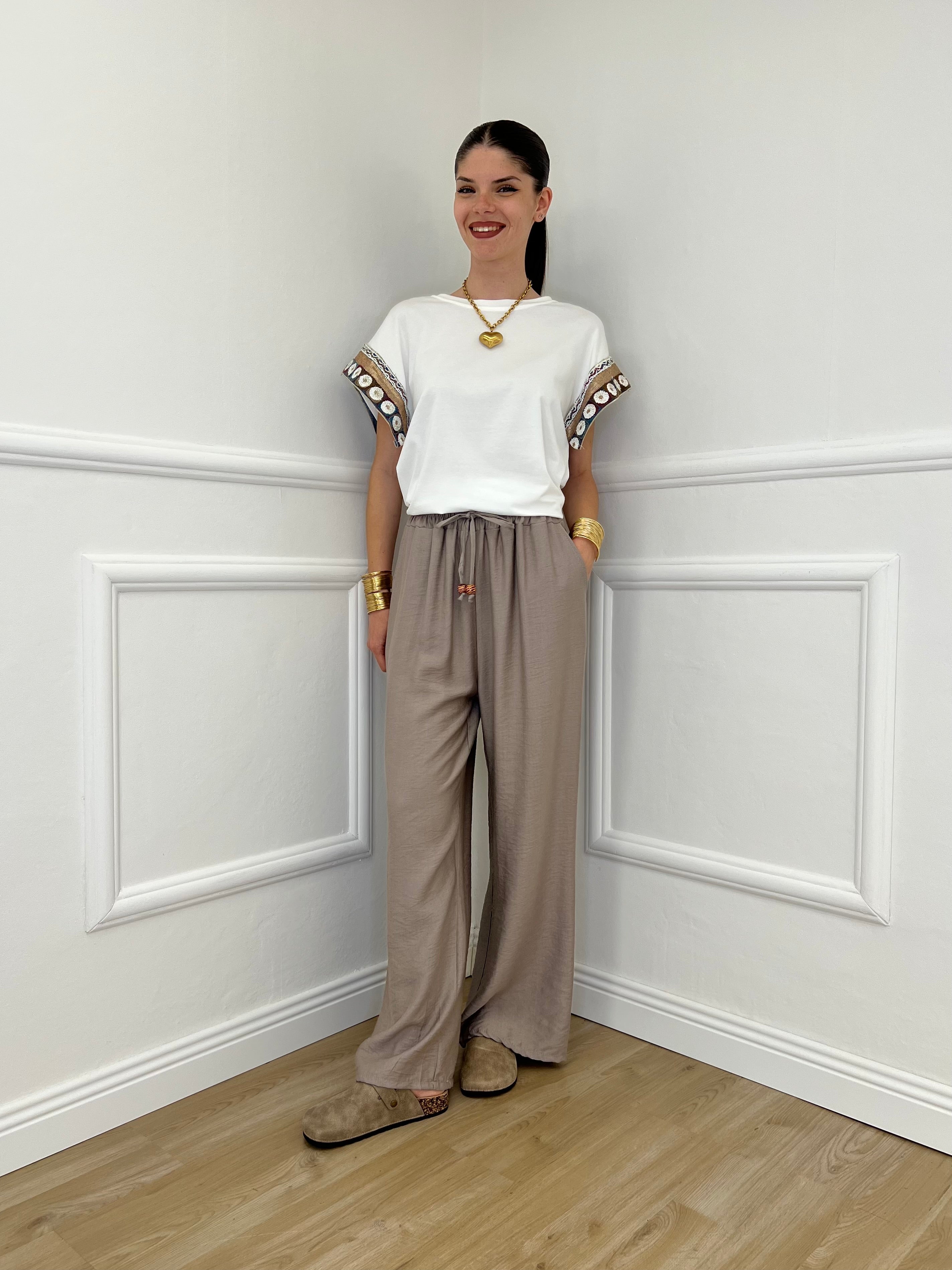 Pantalone Froissé Coulisse 81005 Taupe