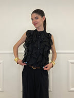 Camicia Smanicata Con Rouches 220-672 Nero