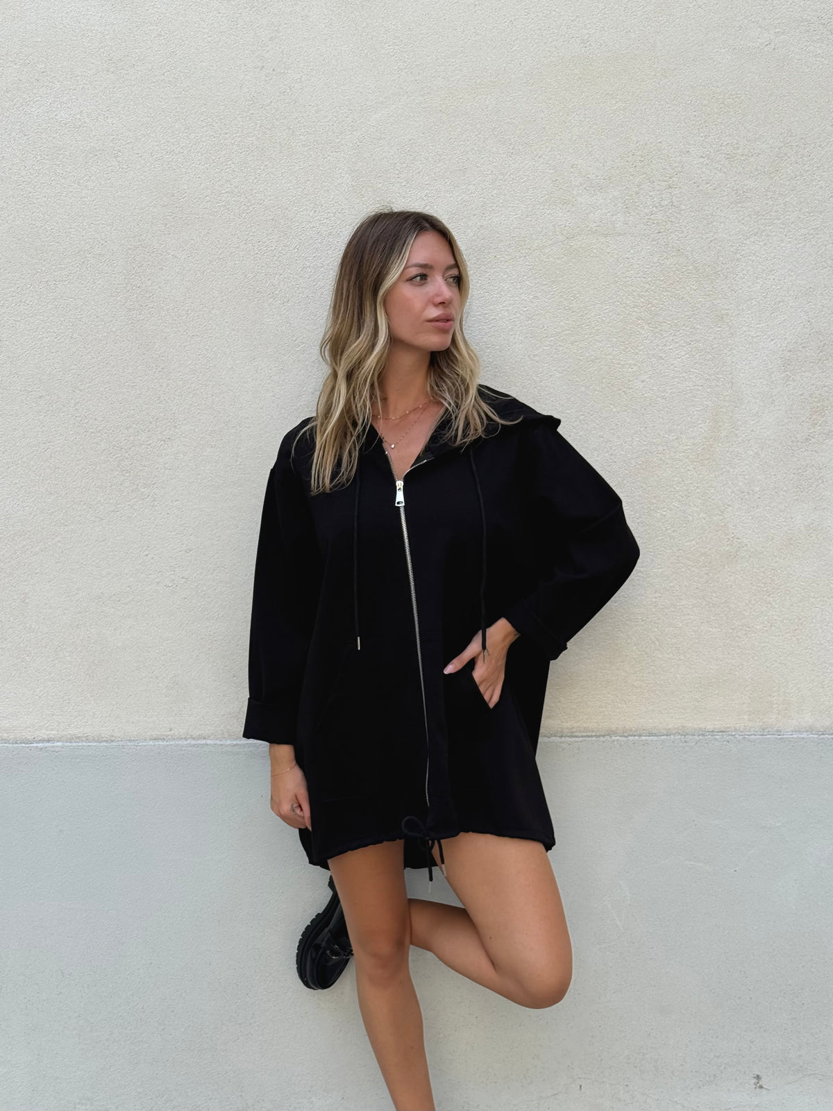 Maxi Felpa con Cappuccio 41857 Nero