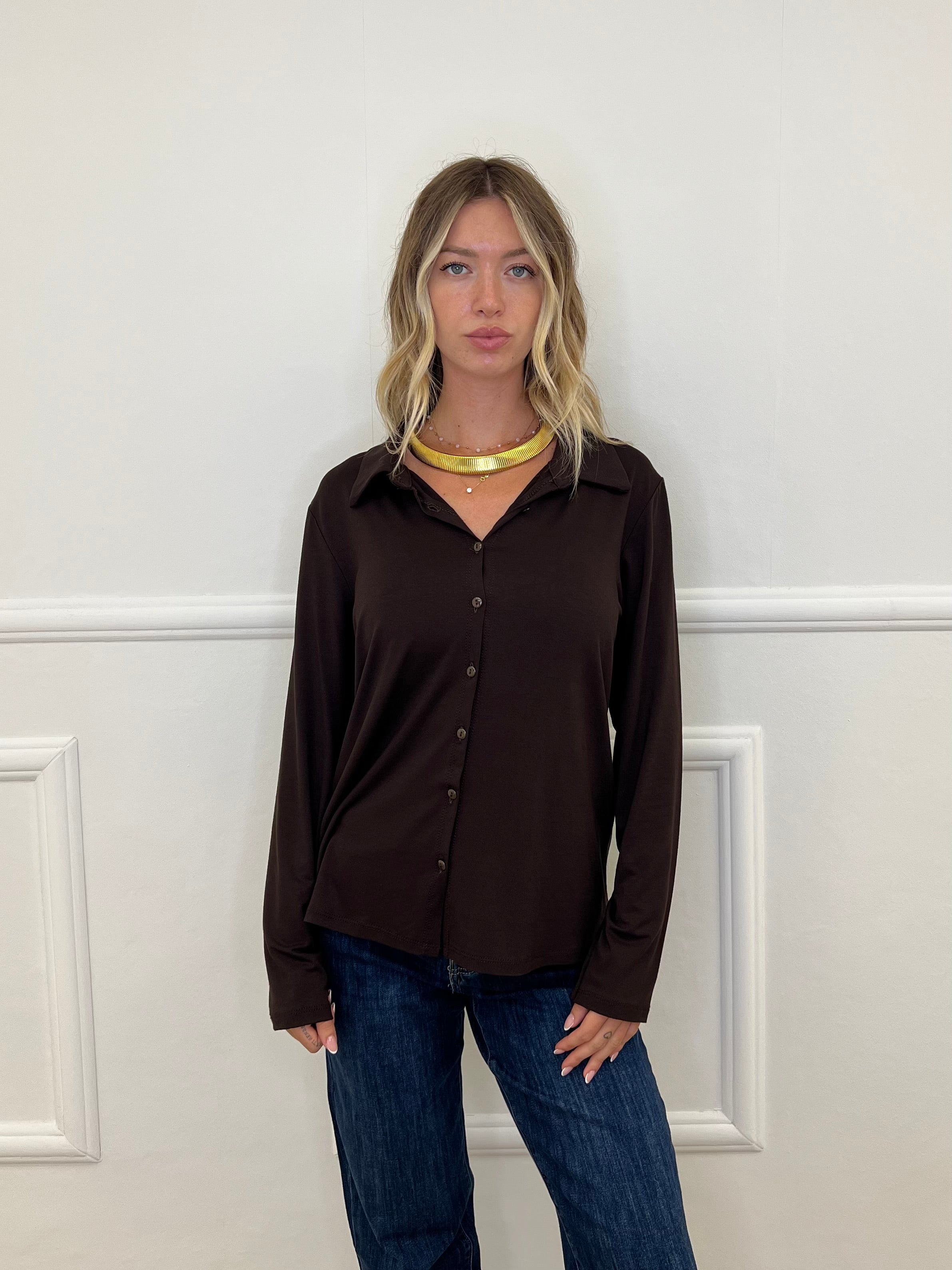Camicia In Jersey Di Viscosa 28163L Marrone