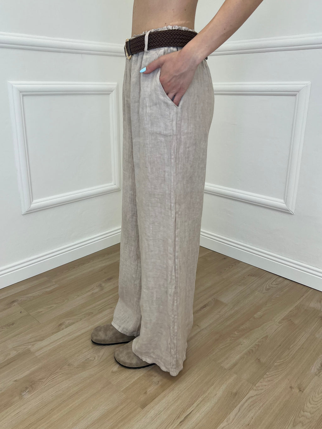 Pantalone Lino Cintura 22525 Beige