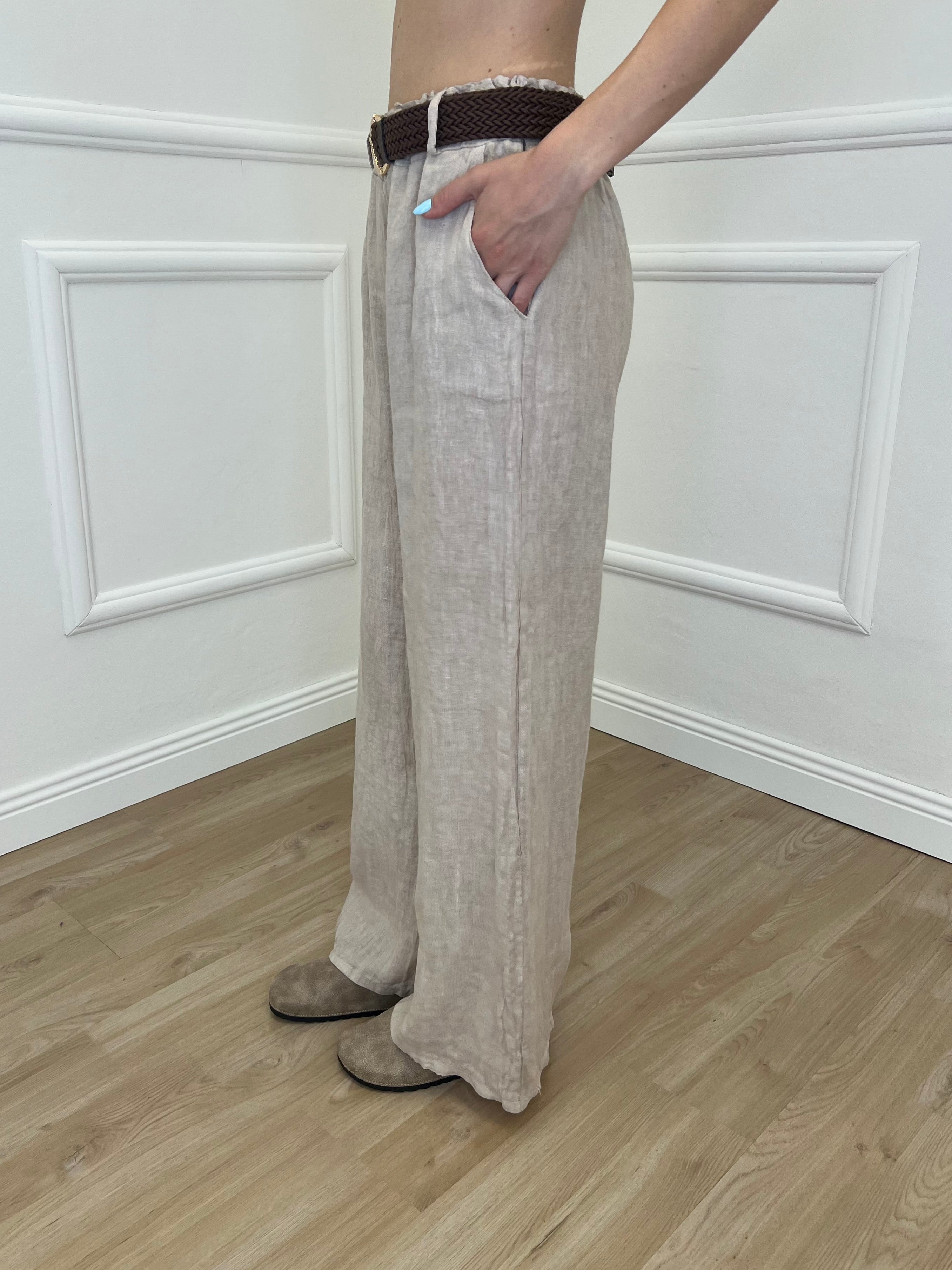 Pantalone Lino Cintura 22525 Beige