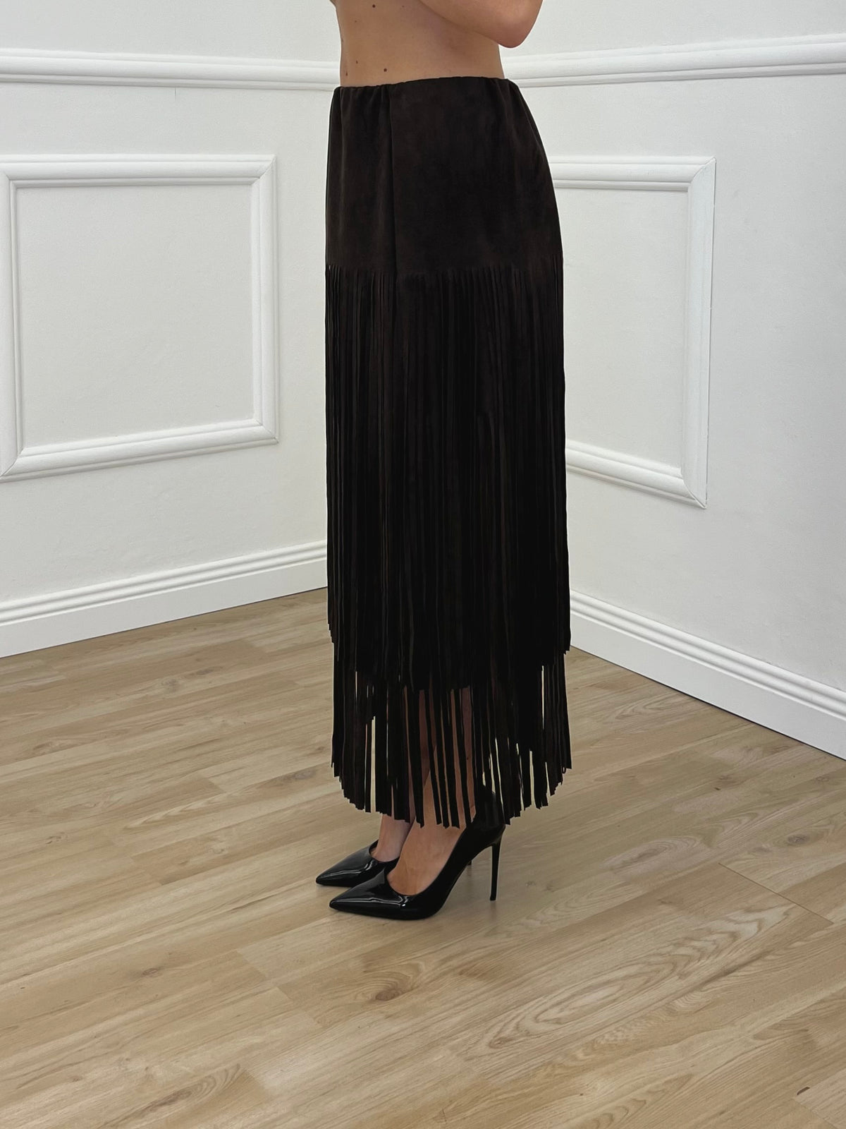 Gonna Scamosciata Frange 5307 Marrone