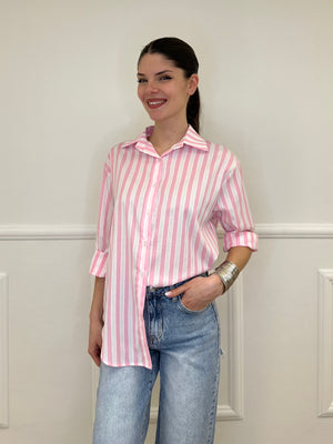 Camicia In Cotone a Righe 82062 Rosa