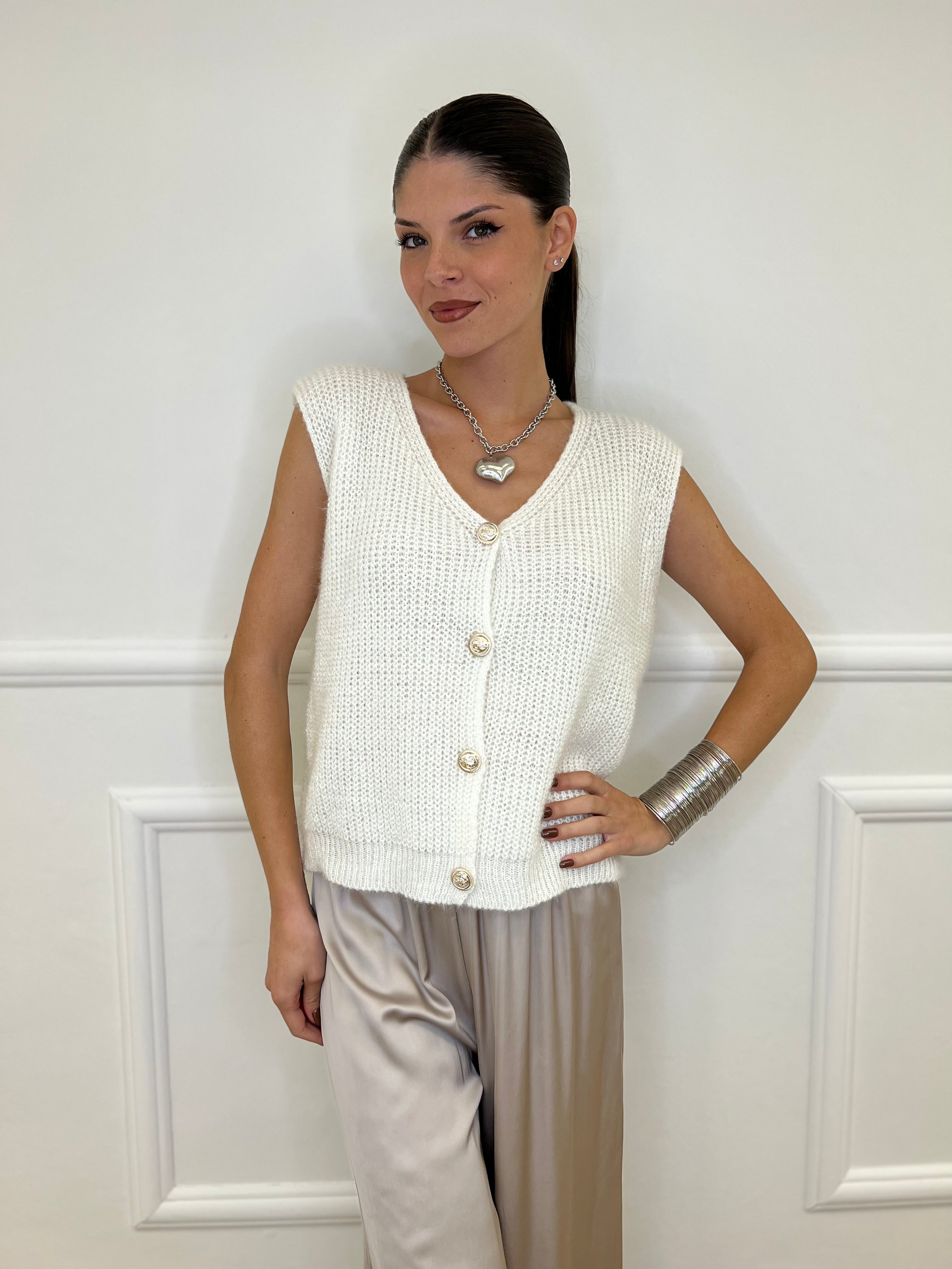Gilet Effetto Mohair 8889 Bianco