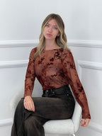 Top in Tulle Devorè con Ricami 2978 Rame