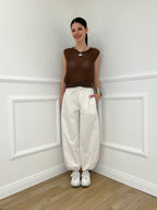 Maglia Smanicata Traforata 6972 Marrone