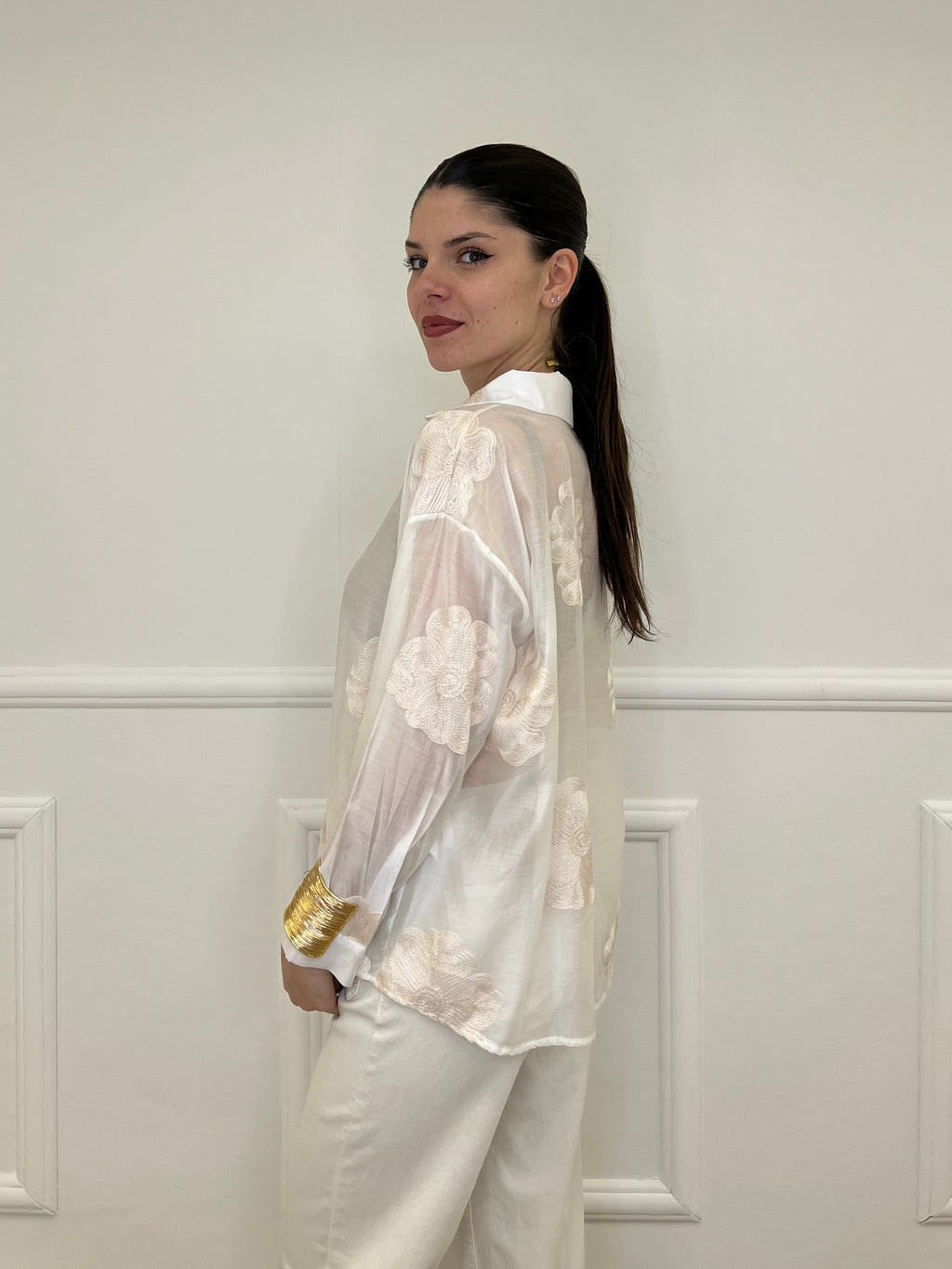 Camicia Tencel Ricami 7357 Ecru