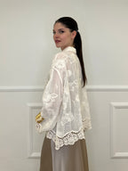 Camicia Ricami Inserti Crochet 48036 Panna