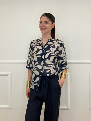 Camicia Fantasia Cotone e Seta 93-242-1 Blu
