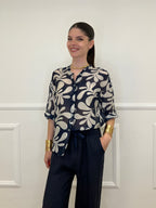 Camicia Fantasia Cotone e Seta 93-242-1 Blu