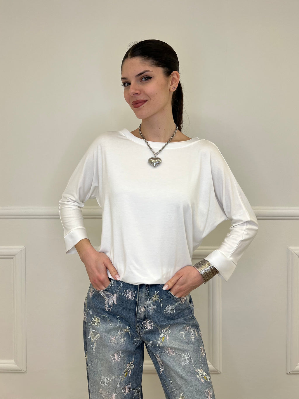 Maglia Barchetta Con Profili in Satin 43002