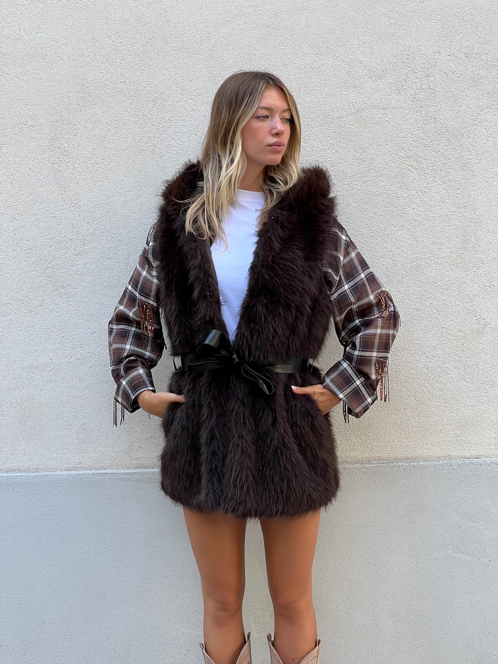 Maxi Gilet Pelliccia Fusciacca 26005 Marrone