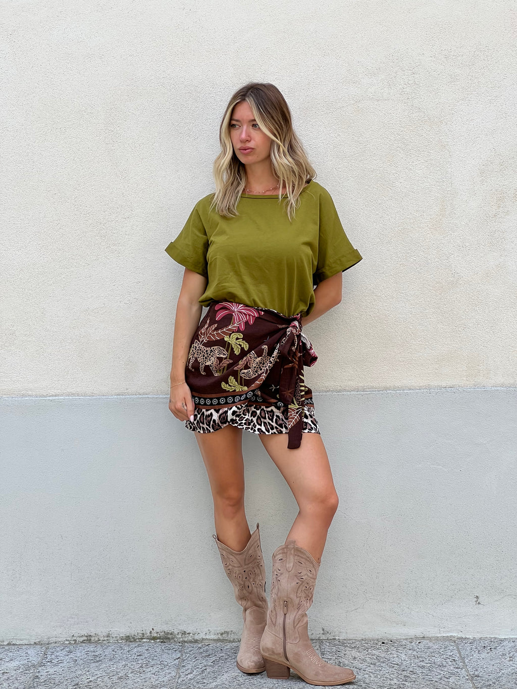 Gonna Pareo Corta Animalier BM196 Marrone