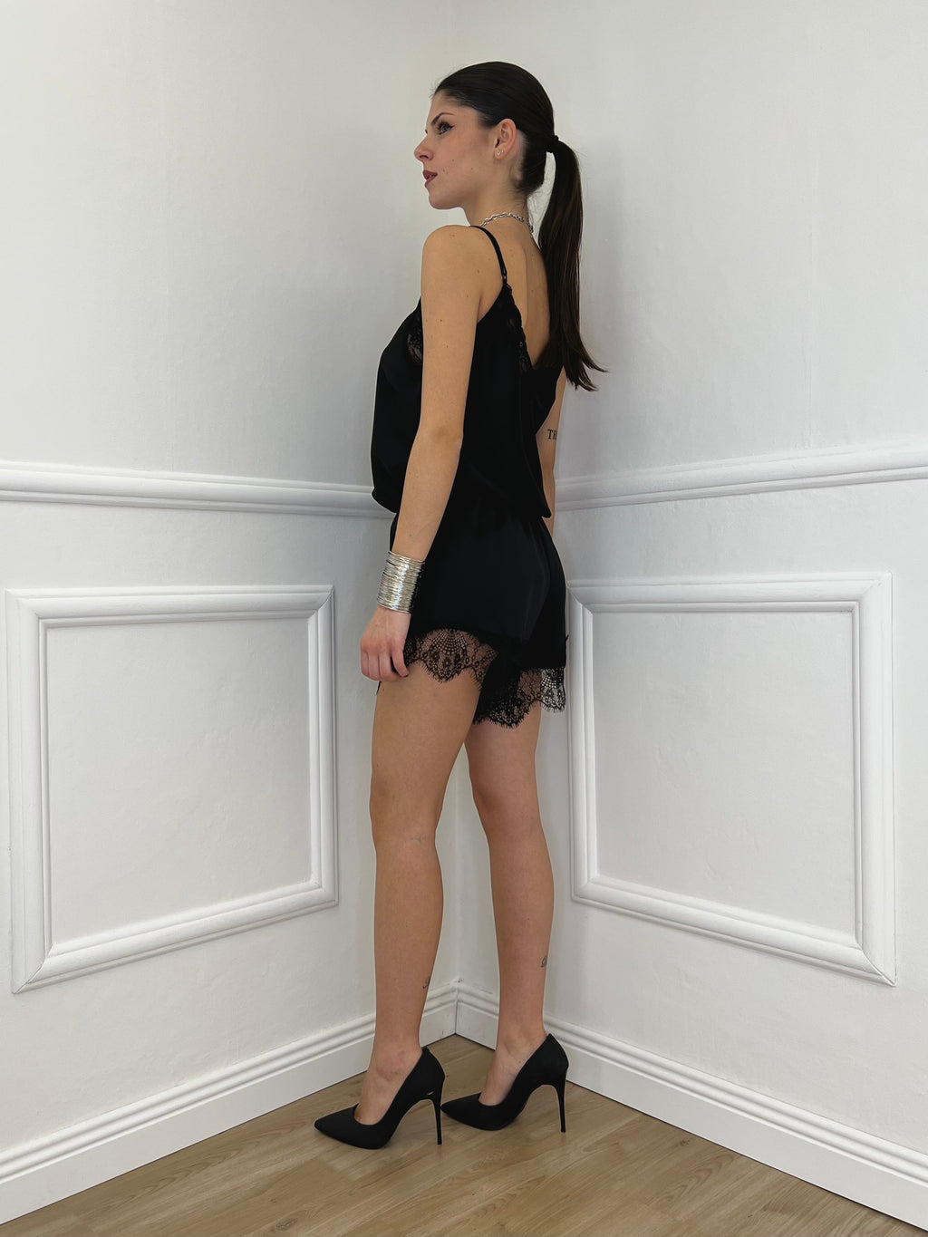 Shorts Lingerie Pizzo L337 Nero