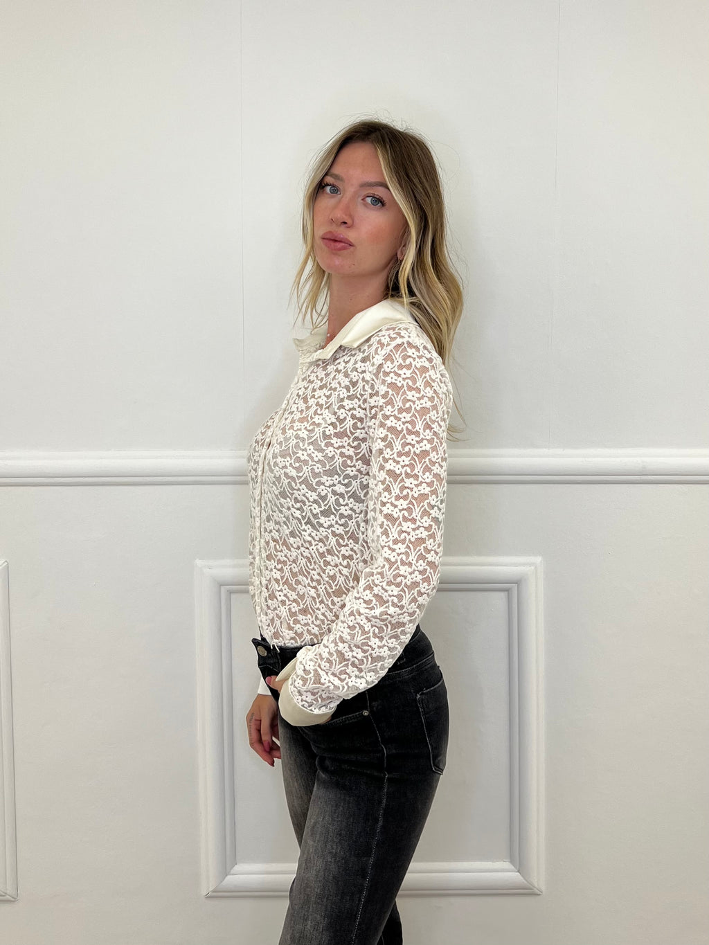 Camicia Pizzo Velluto 121493 Panna
