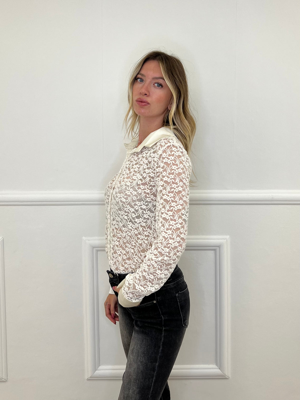 Camicia Pizzo Velluto 121493 Panna