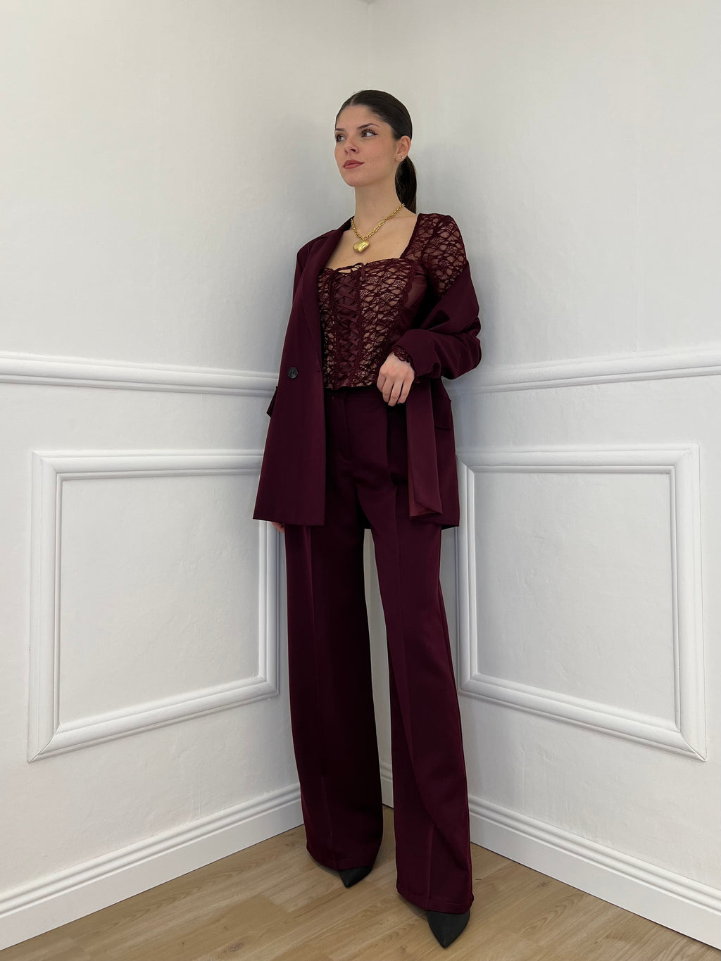 Top Bustier in Pizzo 7358 Burgundy