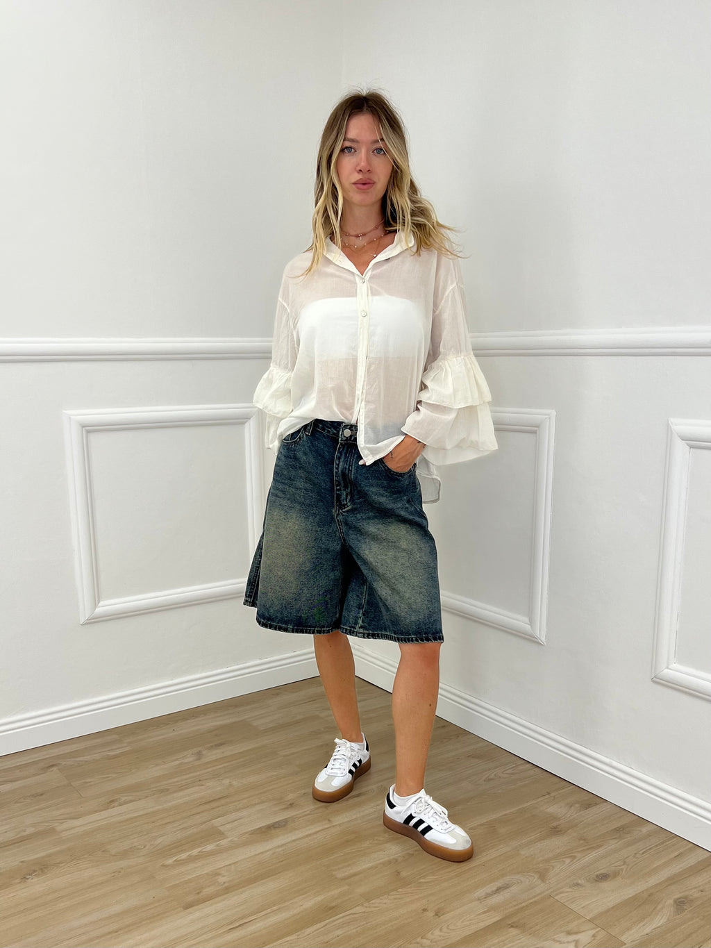 Camicia Strop Maniche Con Balze 5304 Panna