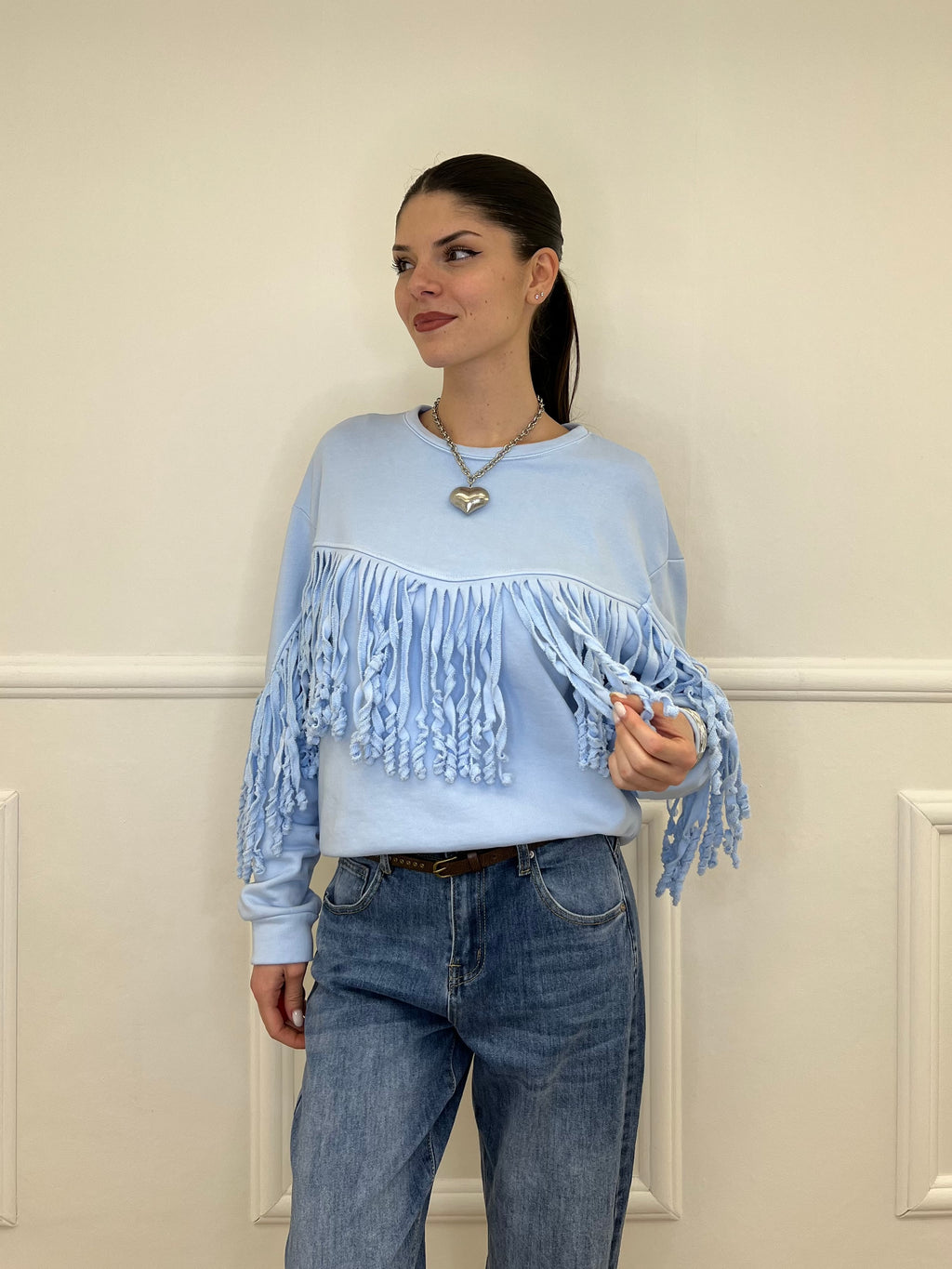 Felpa con Frange 5653-891 Azzurro