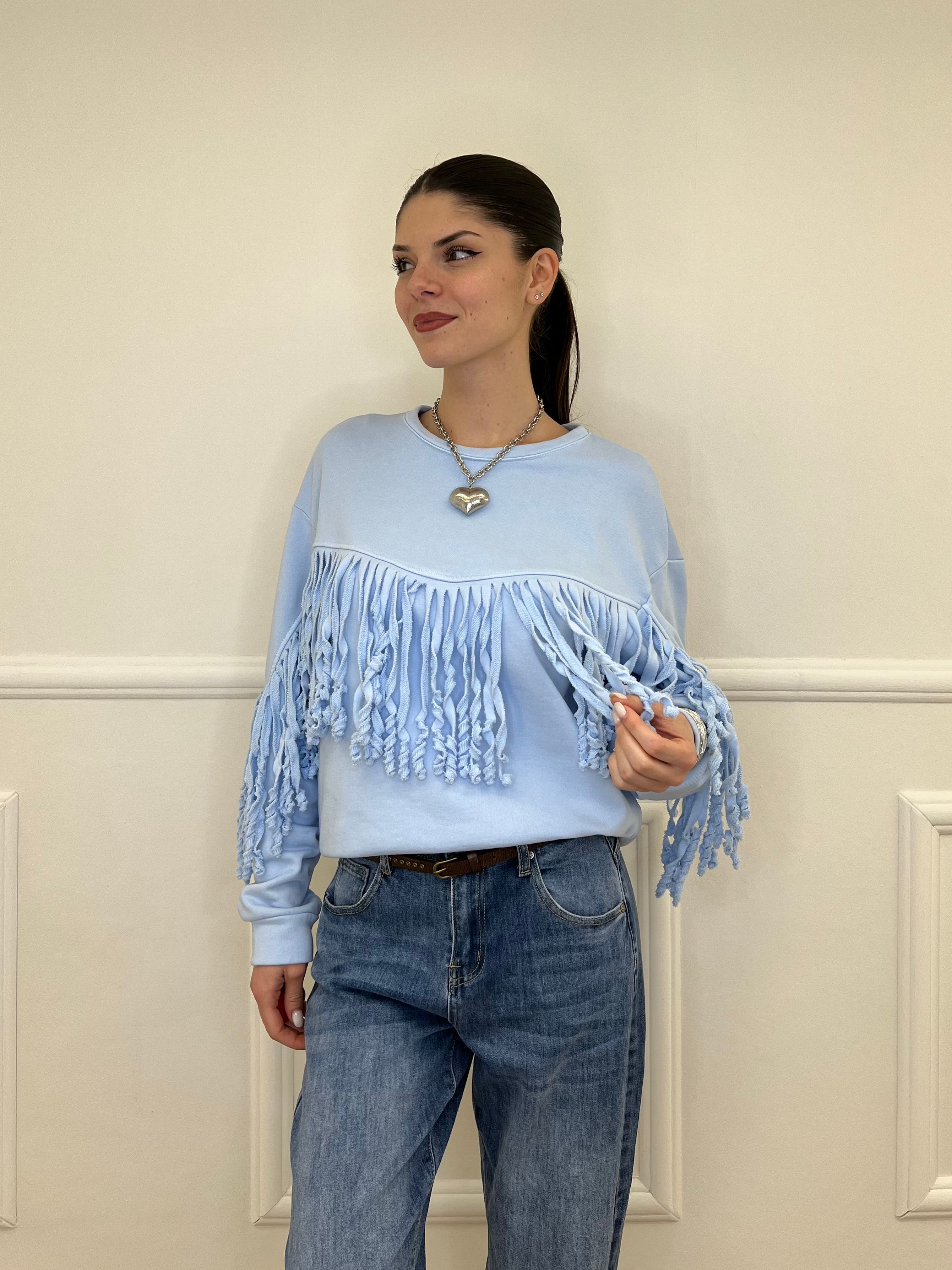 Felpa con Frange 5653-891 Azzurro