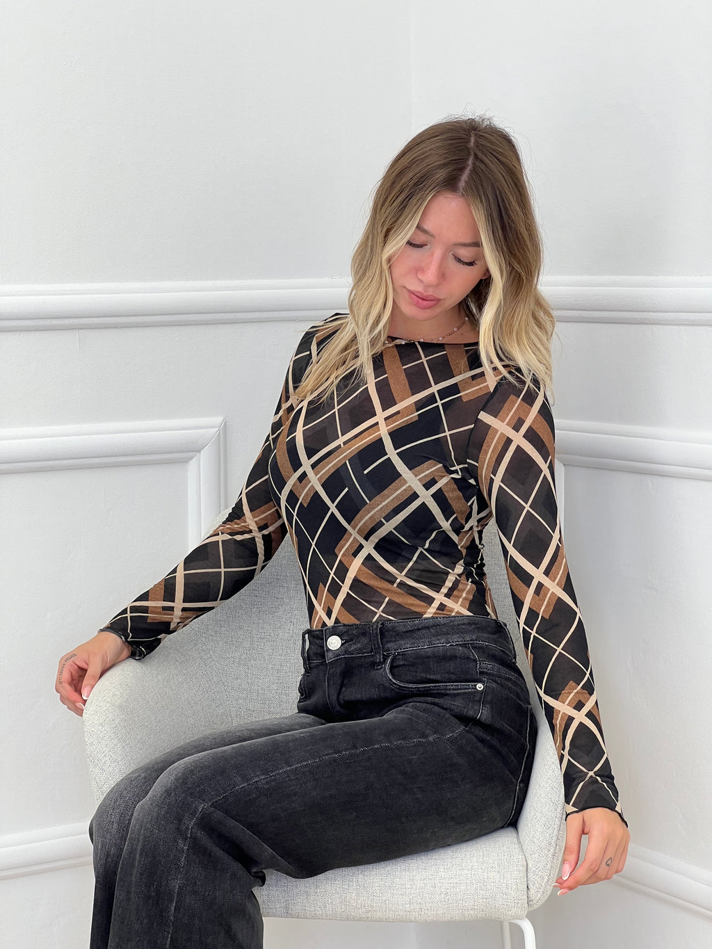 Maglia Ultralight con Cashmere Geometrica a Barchetta
