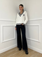 Maglia a V College 9574 Bianco