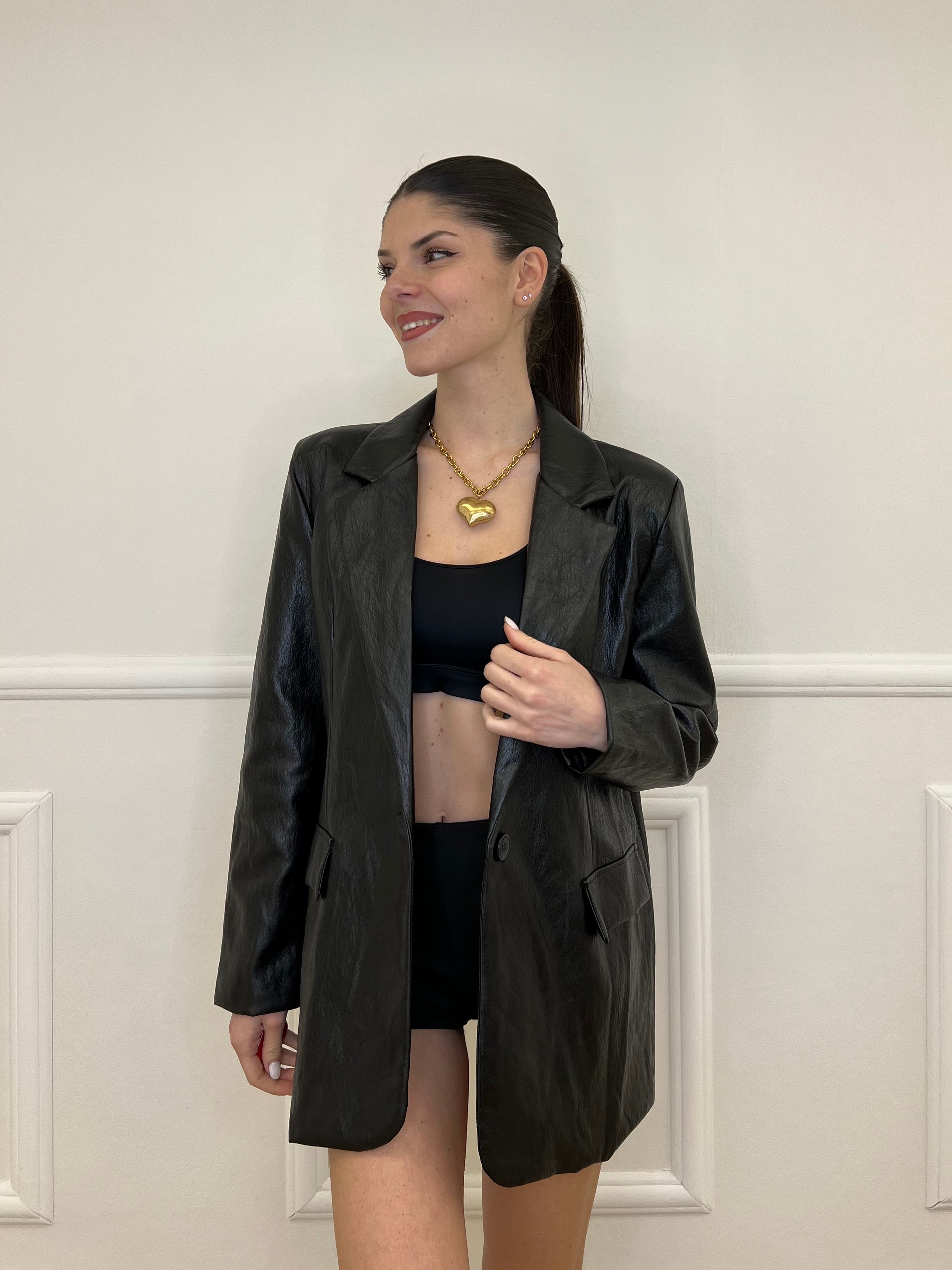 Blazer Oversize in Eco Pelle 30551 Nero