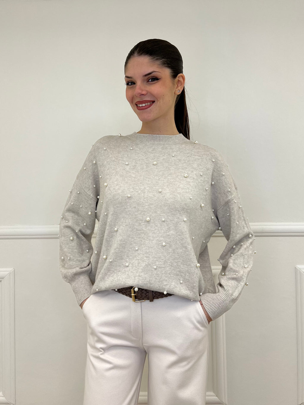 Maglia Perle Girocollo 7313 Ecru