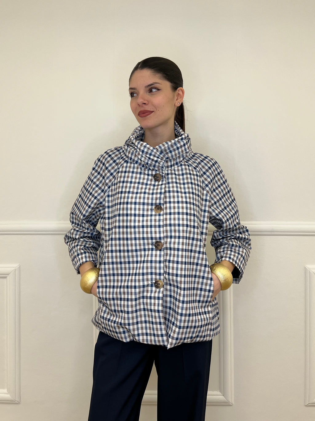 Giacca In Taffetà a Quadri 190771 Blu