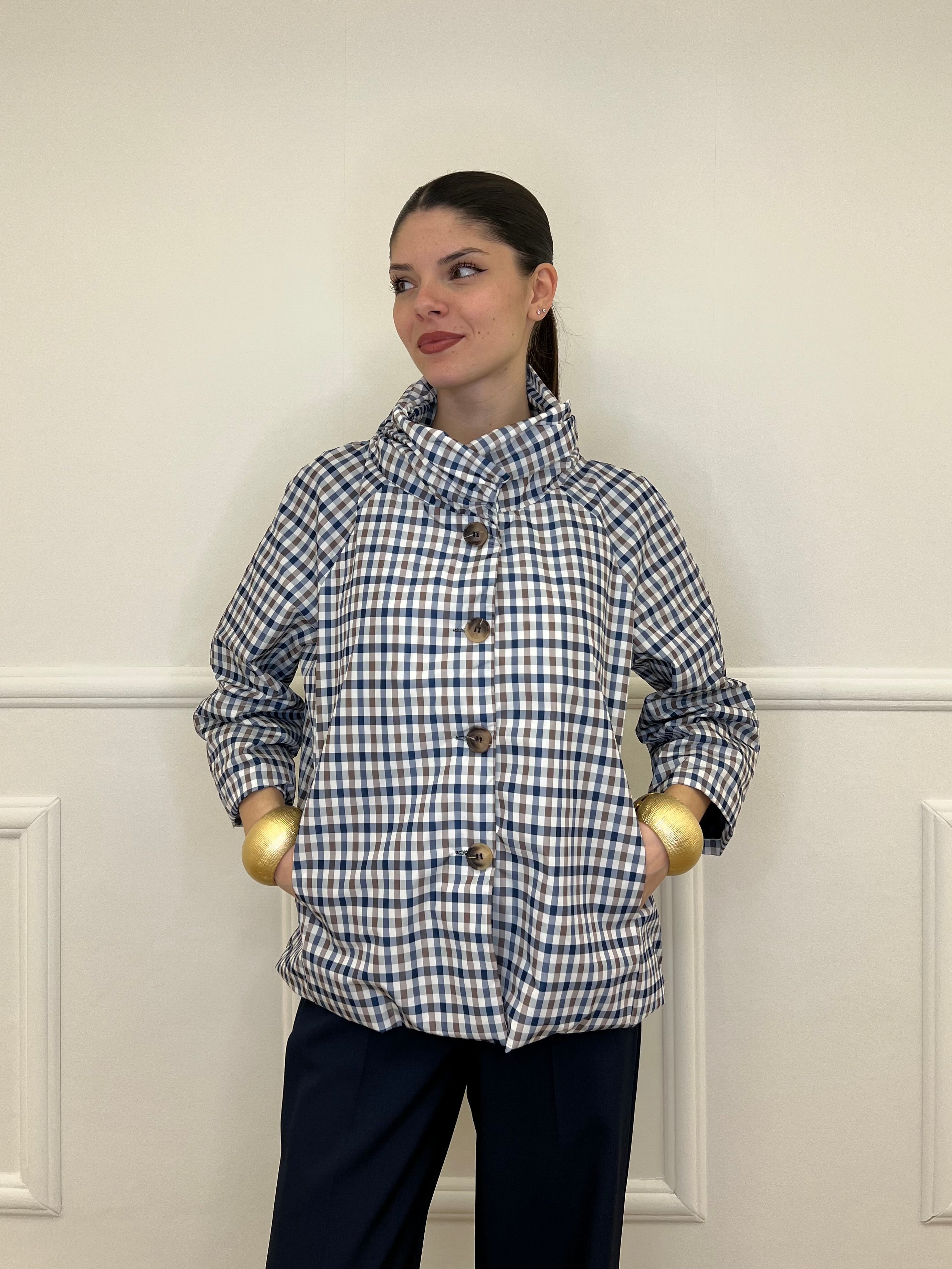 Giacca In Taffetà a Quadri 190771 Blu