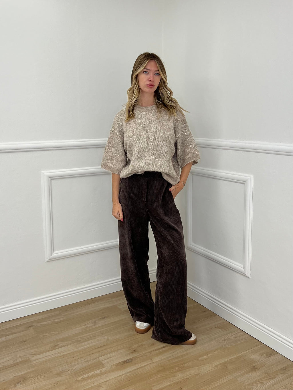 Maglia Scatoletta Lana Pailettes 5561 Ecru
