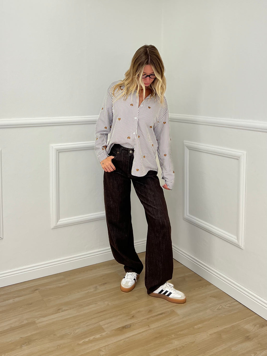 Camicia Cuori Ricamati 1255 Marrone