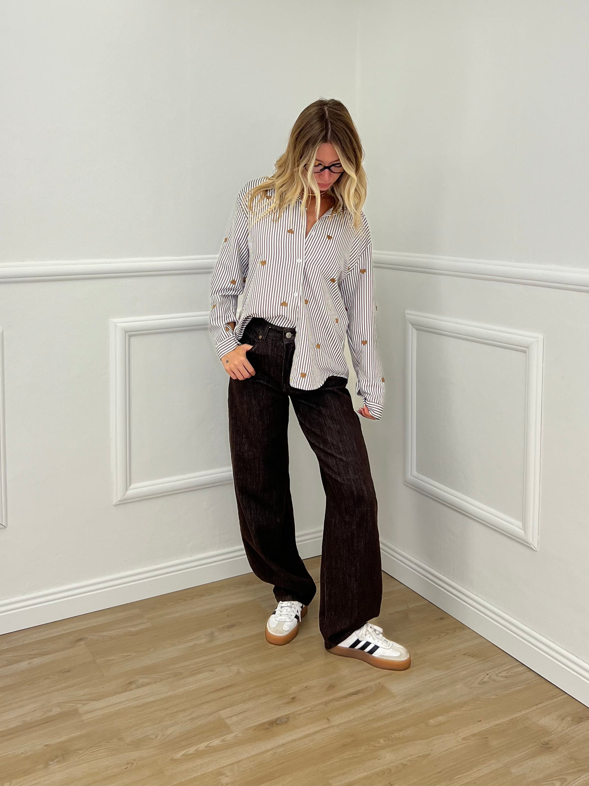 Camicia Cuori Ricamati 1255 Marrone