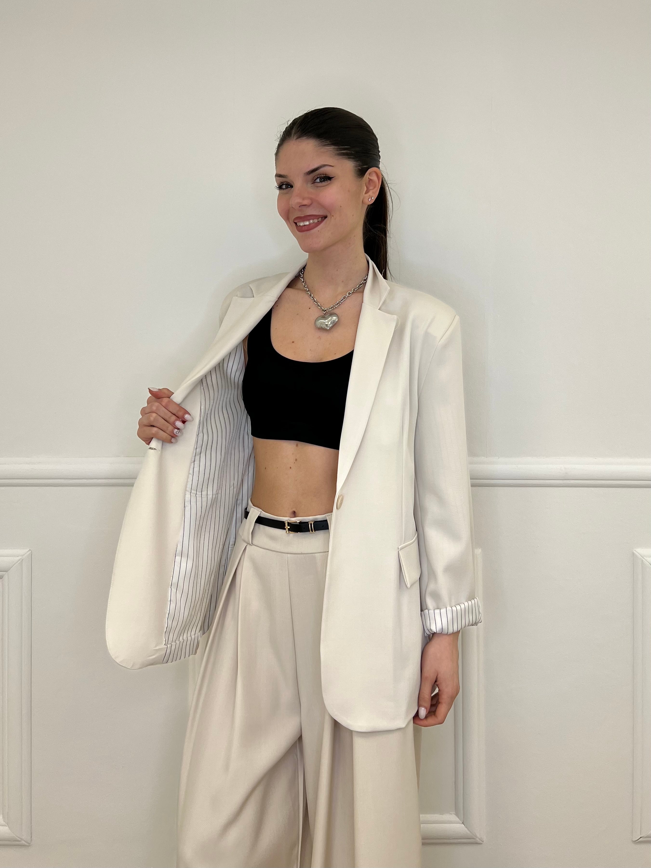 Blazer Con Fodera Gessata 216401 Beige