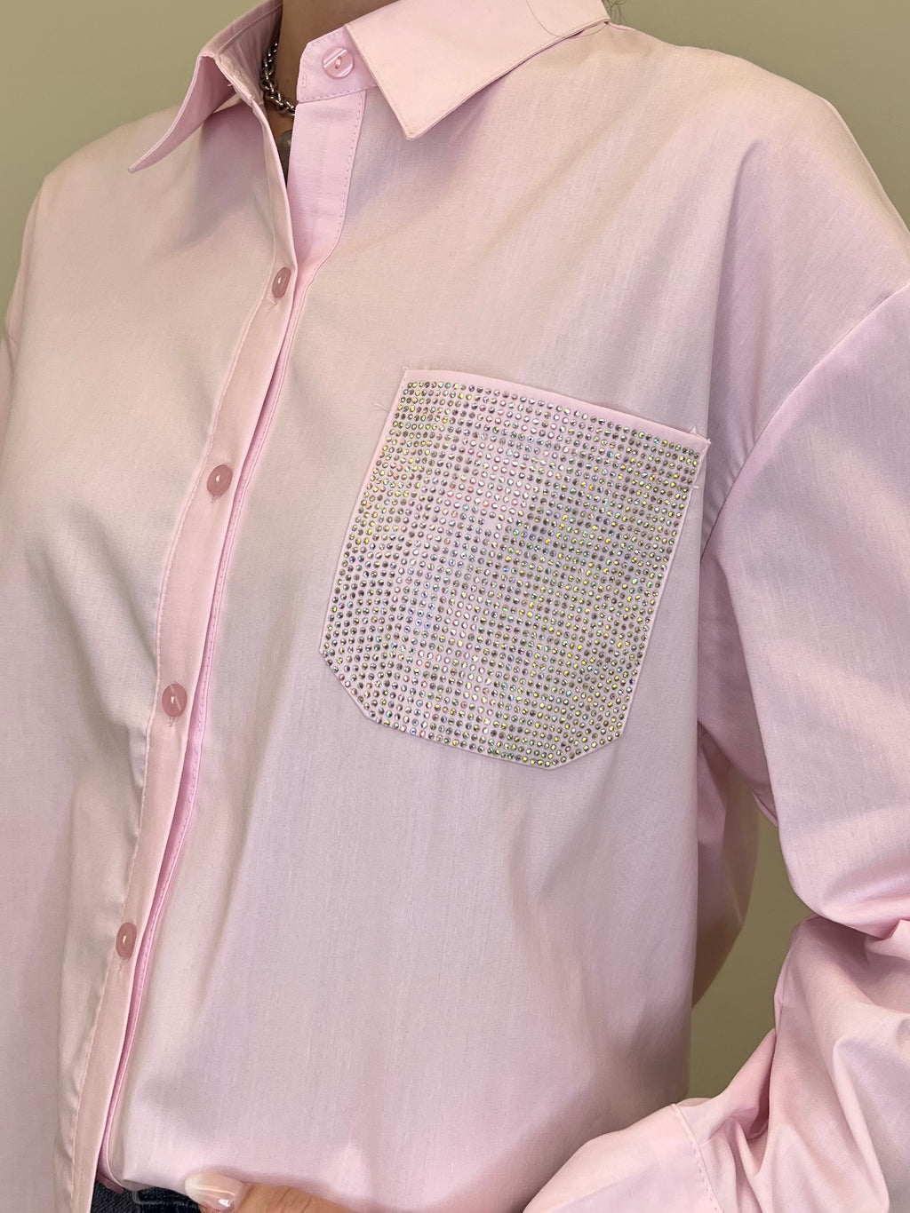 Camicia Over Tasca Strass 1786 Rosa