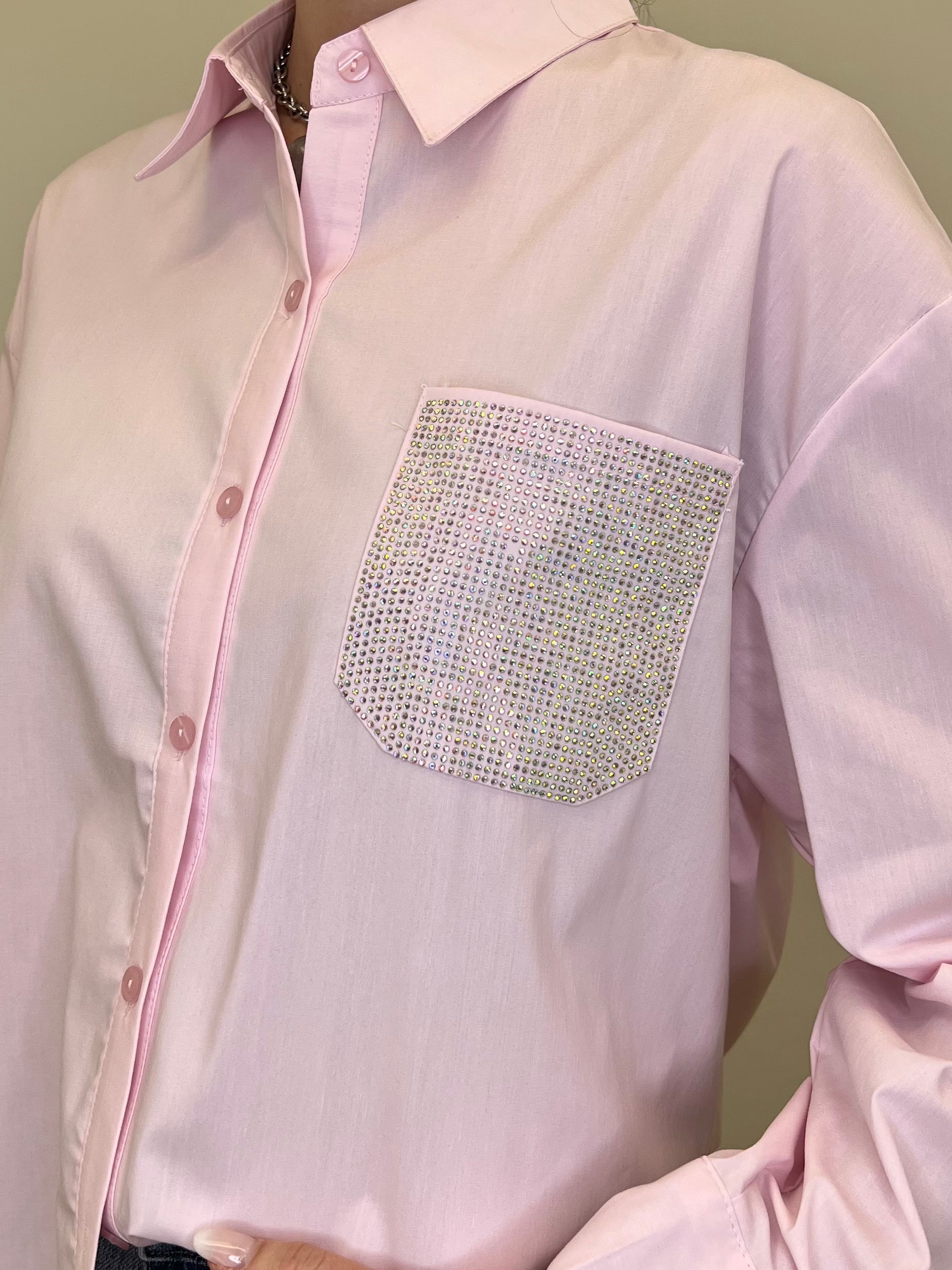 Camicia Over Tasca Strass 1786 Rosa