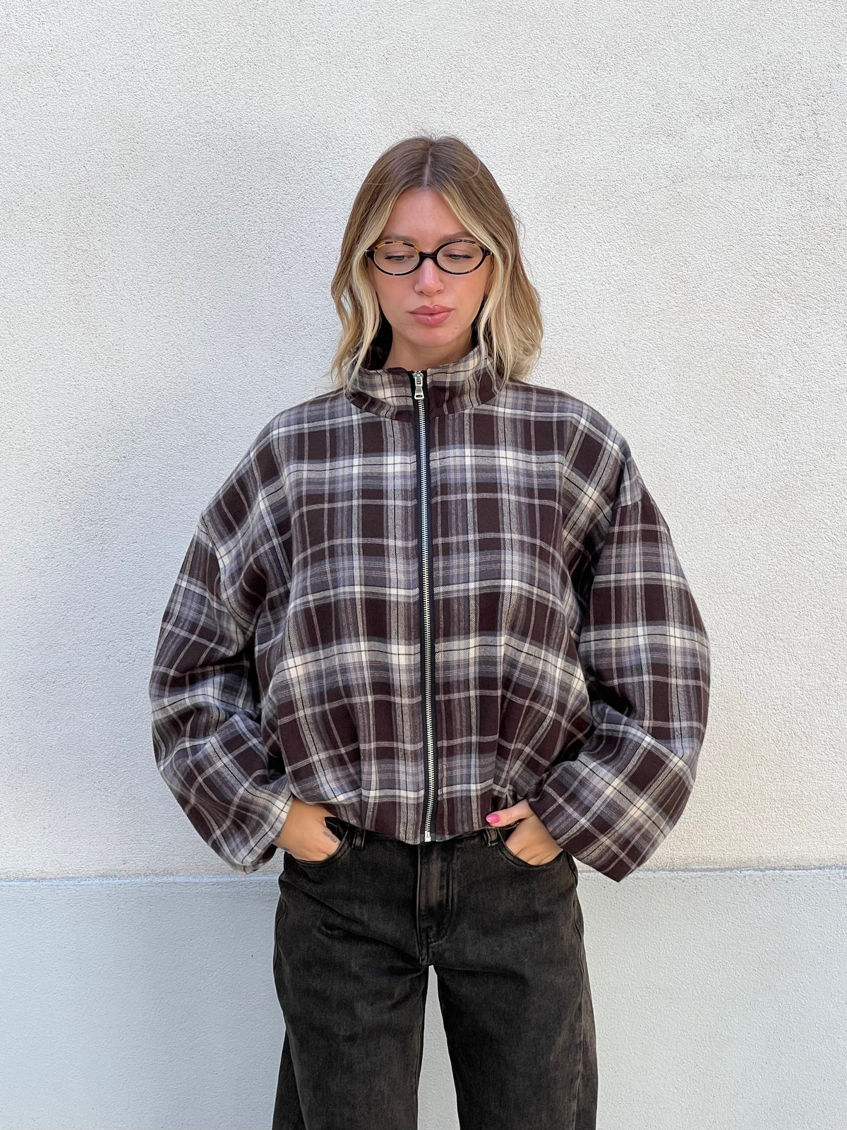 Giacca Bomber Over Check 16216 Moro