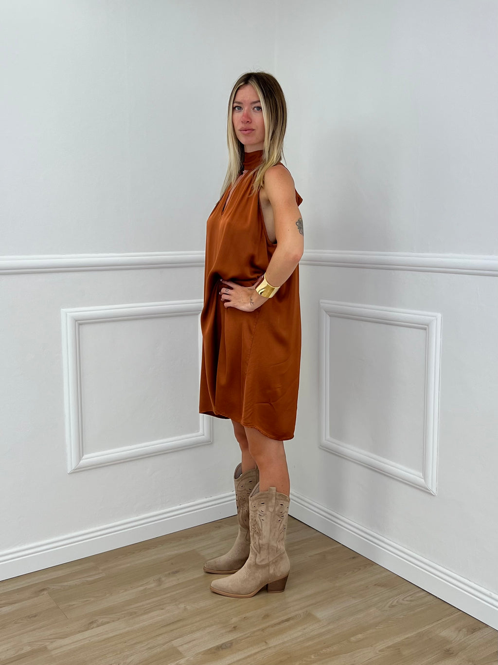 Vestito Halter In Raso Di Viscosa 9535 Rame