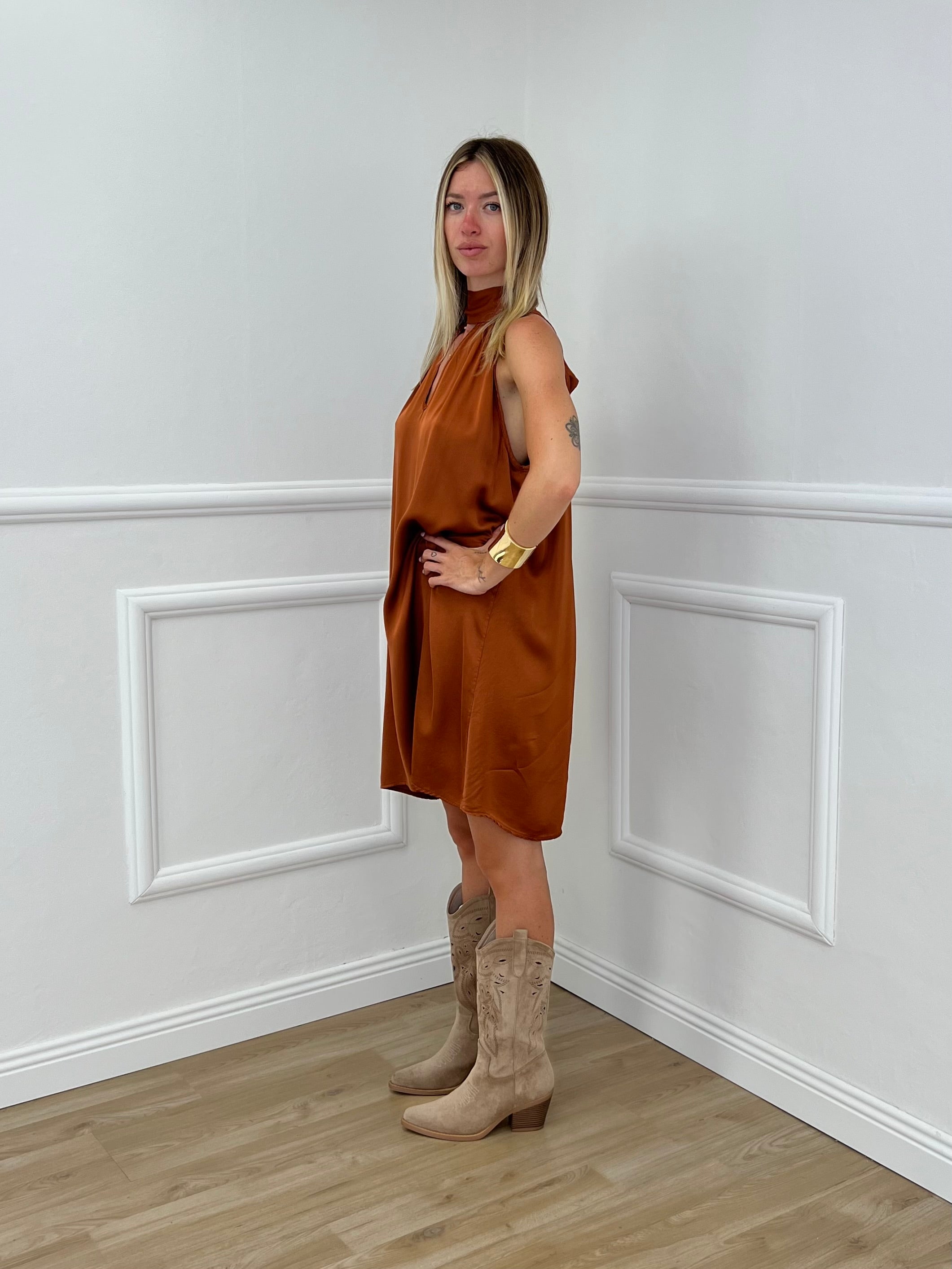 Vestito Halter In Raso Di Viscosa 9535 Rame