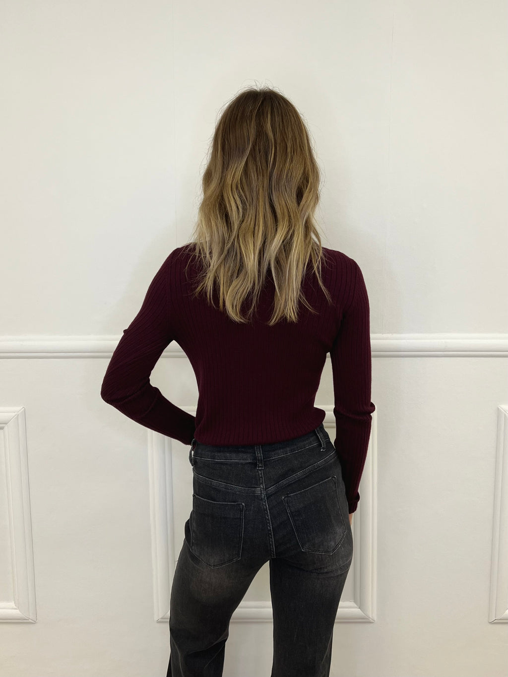 Maglia Slim a Costine KH1711 Burgundy